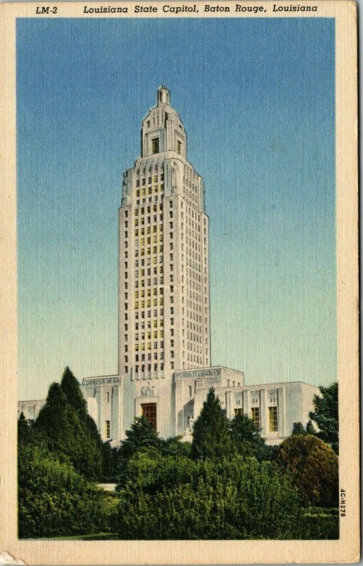 Vintage Louisiana State Capitol Baton Rouge Louisiana LA Linen Postcard