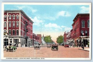 Rochester Minnesota Postcard Sumbro Street Looking West Classic Cars Road 1920