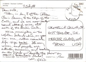 Svolvaer aerial town view Norway Postcard 1988