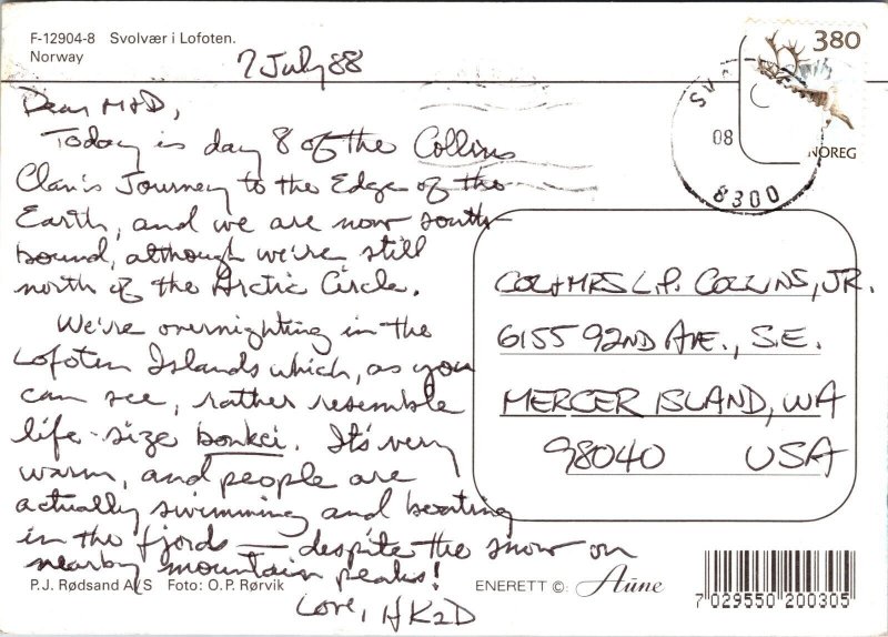 Svolvaer aerial town view Norway Postcard 1988