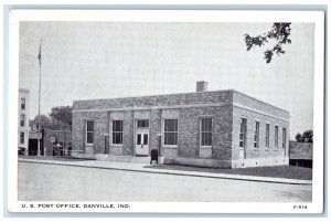 c1940 Roadside View United States Post Office Building Danville Indiana Postcard