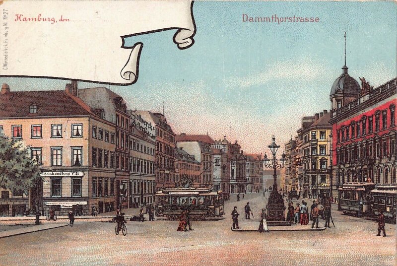 HAMBURG GERMANY~DAMMTORSTRAßE-TRAMS~1900 TINTED KUNSTLER PHOTO POSTCARD