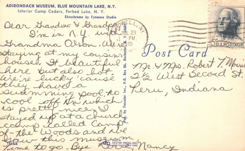 Vintage Postcard 1970 Adirondack Museum Interior Camp Blue Mountain Lake NY