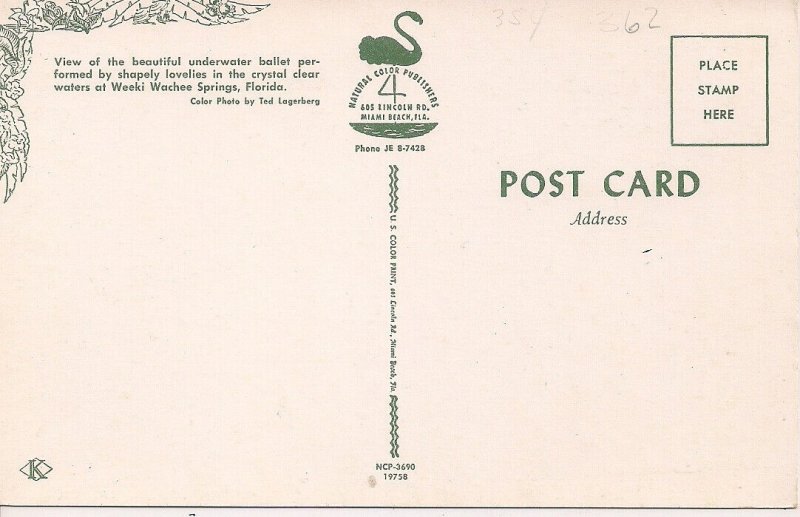 Tampa FL, Weeki Wachee, Beautiful Woman, Swimsuit, 1960s, Underwater Ballet