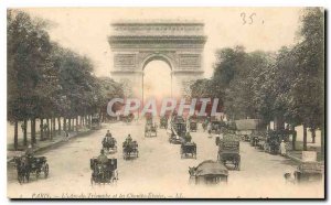 Old Postcard Paris Arc de Triomphe and the Champs Elysees of