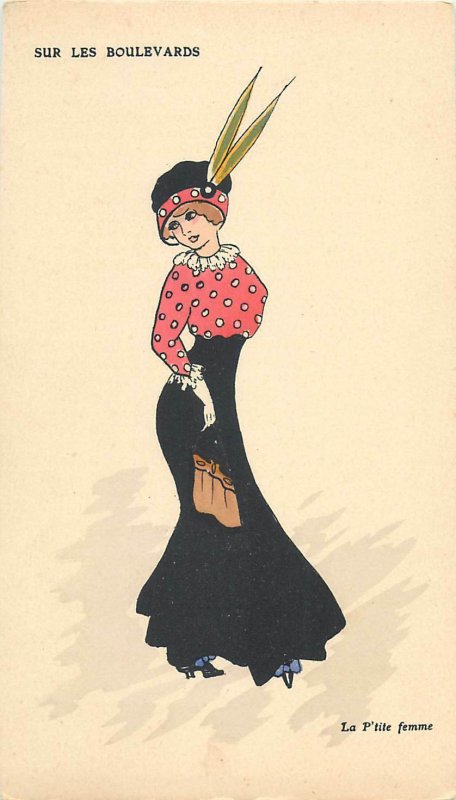 Early parisian fashion vintage pictorial card artist signed  La petite femme 