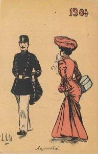 Postcard C-1905 Vellet artist fashion woman Military soldier France TP24-1200