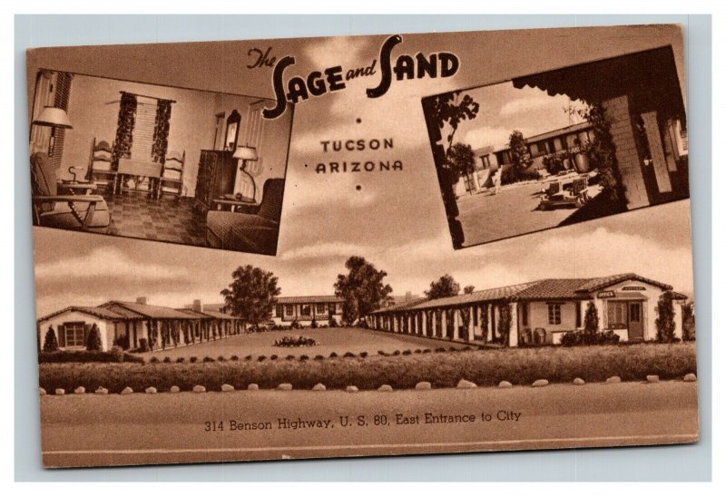 Vintage 1947 Advertising Postcard - The Sage & Sand Motel US 80 Tucson Arizona