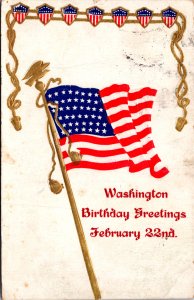 Patriotic American Flag embossed gold Dresden Washington Birthday c1909 