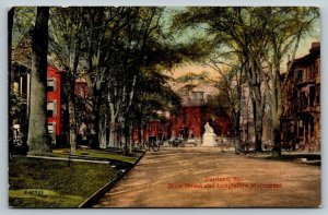 Portland  Maine  State Street and Longfellow Monument Postcard  c1910