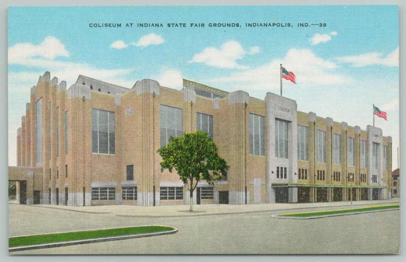 Indianapolis Indiana~Coliseum At State Fair Grounds~1940s Linen Postcard
