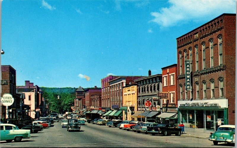 Vtg Franklin New Hampshire NH Central Street View Scene Old Cars 1950s Postcard