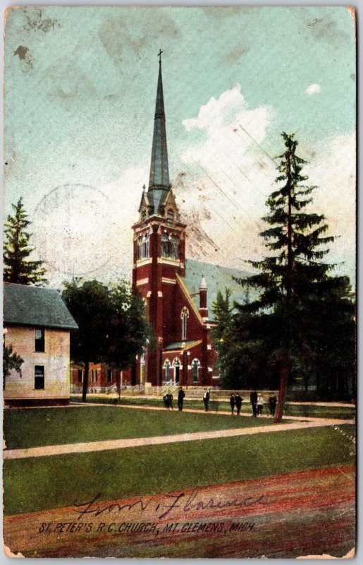 MT Clemens Michigan, 1908 Saint Peters R.C. Church Front View Vintage Postcard
