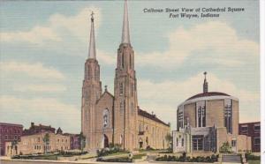 Indiana Fort Wayne Calhoun Street View Of Cathedral Square Curteich