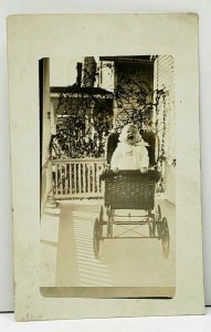 RPPC Excited Victorian Baby in Pram Anna Drahouzal Likely Iowa Postcard H11