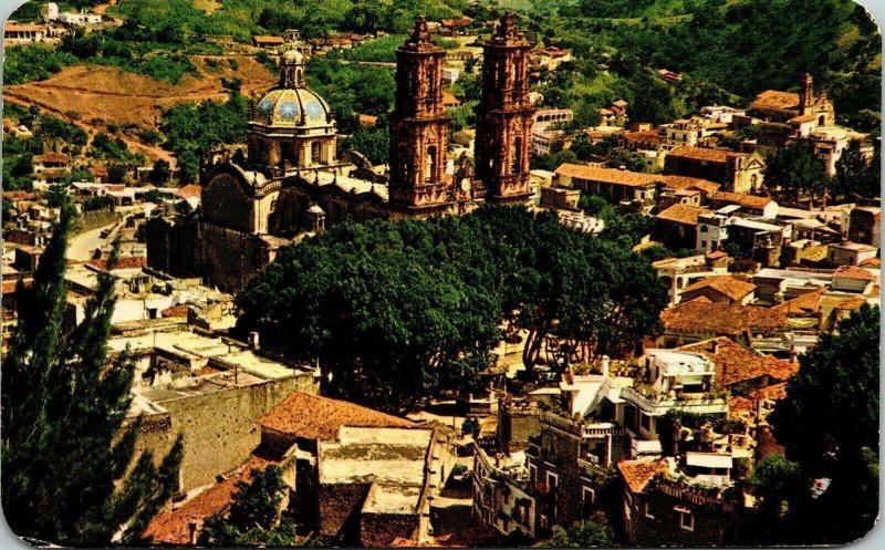 Vista Panoramica Taxco Gro Mexico Santa Prisca Church VTG Postcard PM WOB Note 