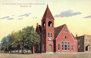J39/ Savannah Missouri Postcard c1910  First Christian Church Market St 181