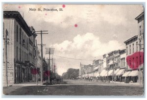Princeton Illinois IL Postcard Main Street View Stores Cars 1908 Posted Antique