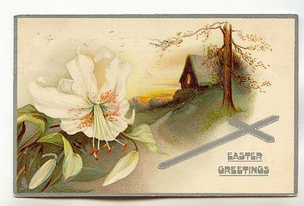 Tuck Easter, Large White Lily, Silver Cross,  Used 1910