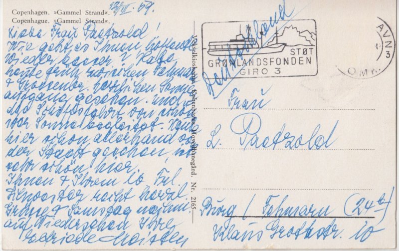 KOBENHAVN, COPENHAGEN, Denmark, Gammel Strand, 1959 used Postcard