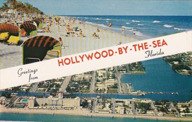 Florida Greetings From Hollywood-By-The-Sea Aerial View and Beach Scene