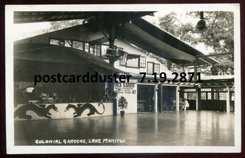 h1021 - LAKE MANITOU Indiana 1940s Colonial Gardens Dancing Hall. Real Photo PC