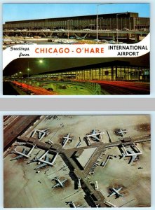 2 Postcards CHICAGO - O'HARE International Airport TERMINAL & Aerial View c1960s