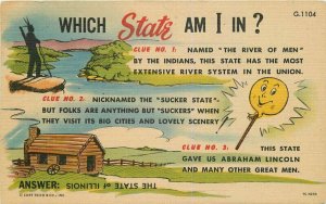 Aero Teich Comic Humor Illinois Puzzle State 1962 Postcard linen 7777