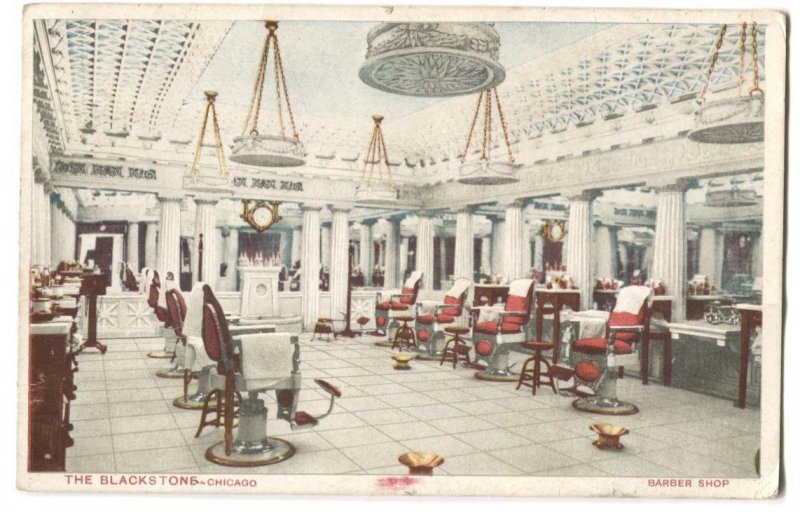 Postcard The Blackstone Barber Shop Chicago IL 1913