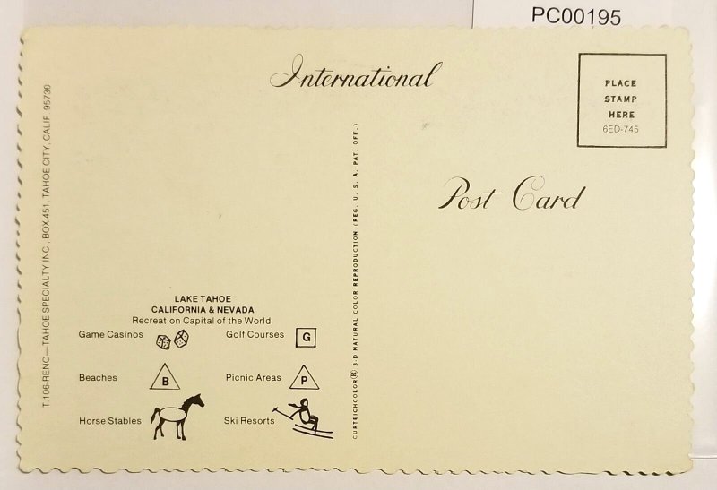 Lake Tahoe Map Recreation Areas Postcard