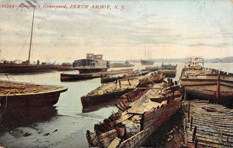 Perth Amboy New Jersey Gregory's Graveyard Ships Vintage Postcard JF360415