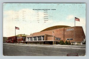 Milwaukee WI-Wisconsin, Auditorium Arena, Advertising Linen c1954 Postcard