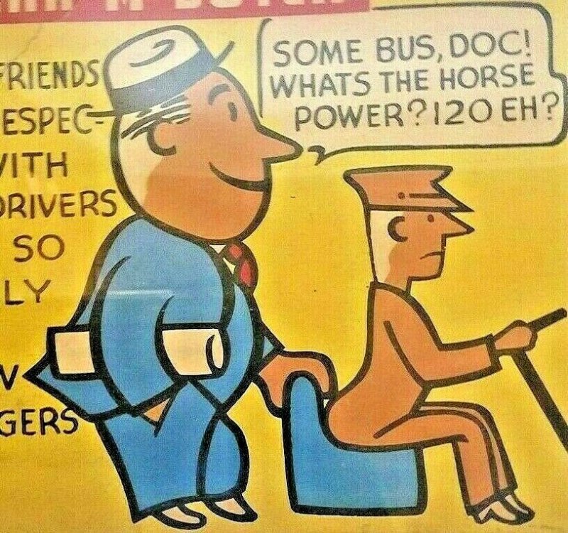 Vintage Seattle Transit Authority Oscar McButch 1940s Advertising Art Sign Comic