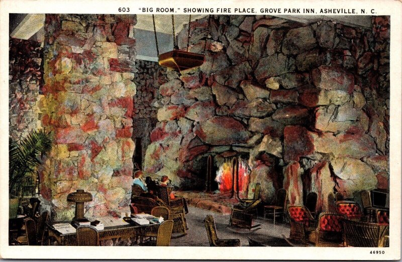 Postcard Big Room Showing Fire Place Grove Park Inn in Asheville, North Carolina