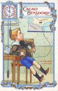 France Cacao Bensdorp Chocolate Boy 10 Heure's L'etude Advertising Postcard