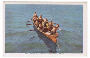 Eskimo in Skin Omiak Canoe hunting Walrus Alaska postcard