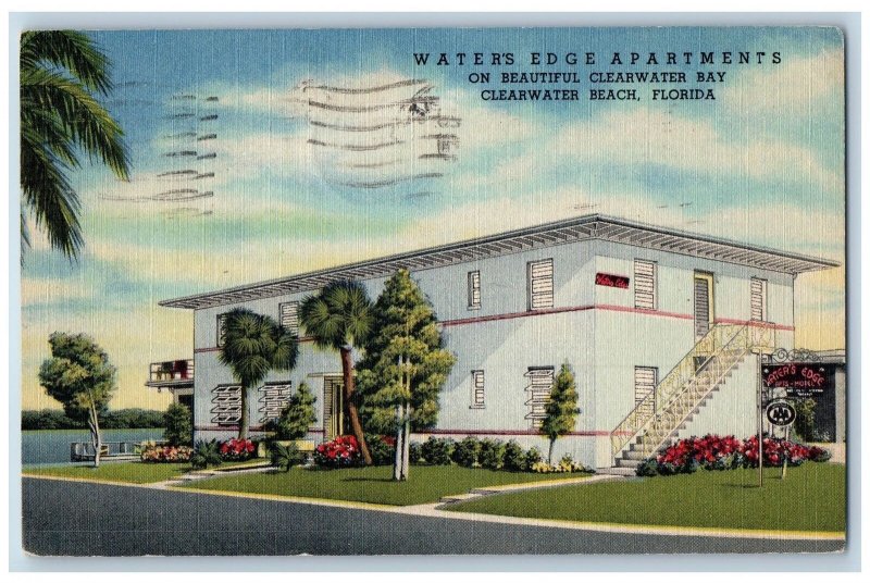 Clearwater Beach Florida FL Postcard Water's Edge Apartments-Motel Exterior 1956