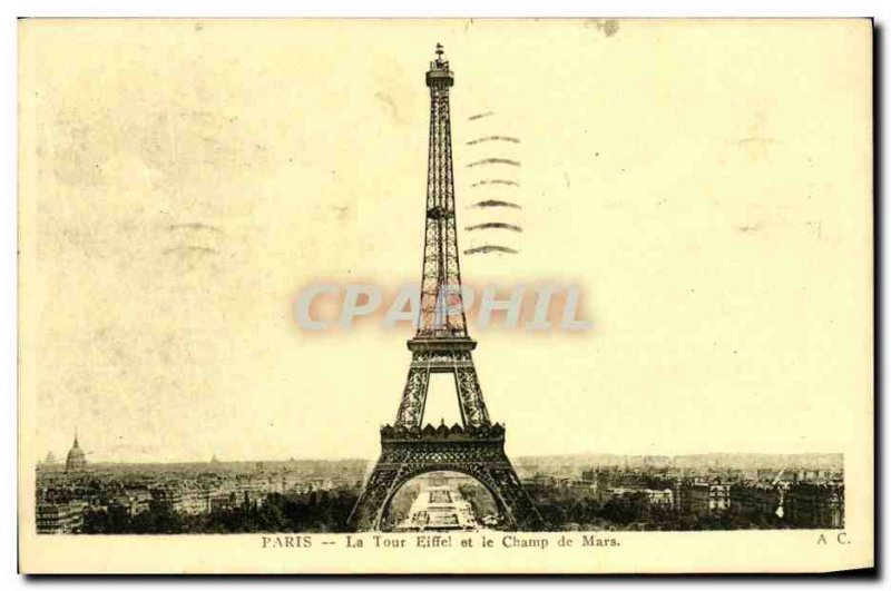 Old Postcard Paris Eiffel Tower and the Champ de Mars