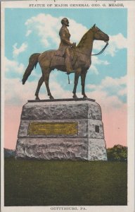 Postcard Statue Major General Geo G Meade Gettysburg PA