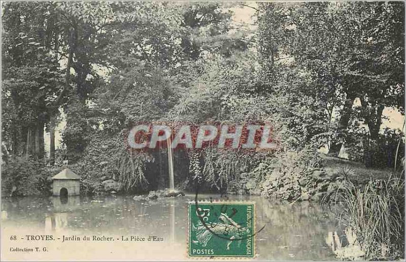 'Old Postcard Troyes Jardin du Rocher La Piece d''Eau'