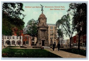 New Britain Connecticut CT Postcard Soldiers Sailors Monument Central Park c1910