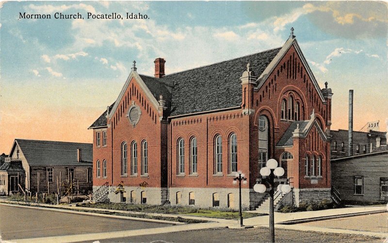 H9/ Pocatello Idaho Postcard 1917 Mormon Church Building