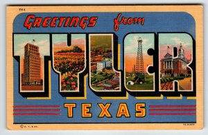 Greetings From Tyler Texas Big Large Letter City Linen Postcard Curt Teich