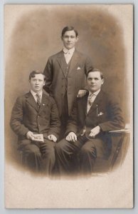 RPPC Three Dapper Young Men Studio Portrait Photo c1910 Postcard B41