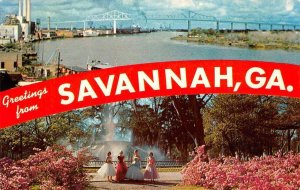 SAVANNAH, GEORGIA Eugene Talmadge Bridge Forsyth Park c1960s Vintage Postcard