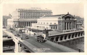 H68/ Chicago Illinois RPPC Postcard c1940s Union Railroad Depot Station 174