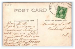 Postcard to Sister (VT) from Brother (NH) Peerless Patterns Store 1909 RPPC I12