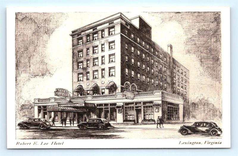 Postcard VA Lexington Robert E Lee Hotel Vintage Linen Sketch Card J5