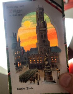 HTL Hold To Light Postcard Castle Of Bruges Belgium And Grosse Platz 1914