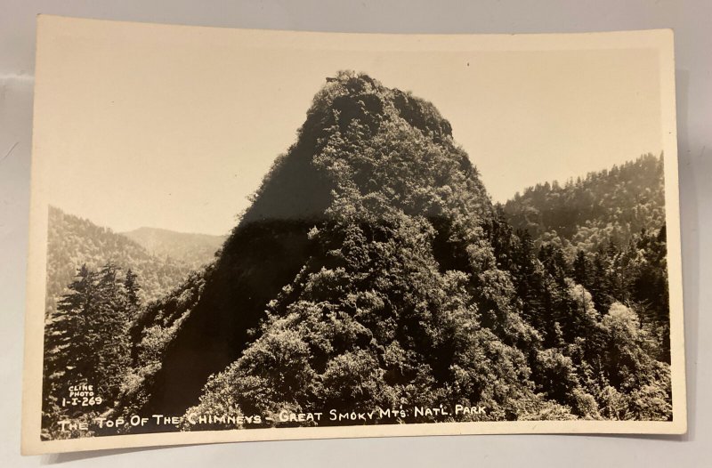 40s Top of the Chimneys Great Smoky Mountains TN Cline Photo RPPC Postcard